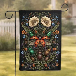 Ladybug Beetle Poppy Flowers Botanical Vines - Wildlife Lover Home Decor Gift Garden Flag
