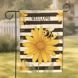 WELCOME Sign Daisy Honeybee - Bold Striped Farmhouse Home Decor Gift Garden Flag