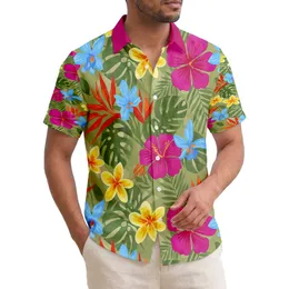 Tropical Flowers Green Leaves Abstract Shapes - Summer Holiday Vacation Gift Hawaiian Shirt