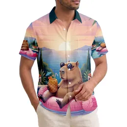 Capybara Flamingo Pool Resort Sunset - Tropical Getaway Home Decor Gift Hawaiian Shirt