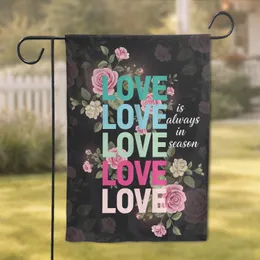 Stacked LOVE Text Roses Vines Botanical Blooms - Everyday Timeless Seasonal Home Decor Gift Garden Flag