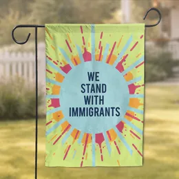 WE STAND WITH IMMIGRANTS Sun Rays - Solidarity Home Decor Gift Garden Flag