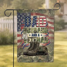 Dad Husband Veteran American Flag Dog Tags Boots Helmet - Military Appreciation Gift Garden Flag