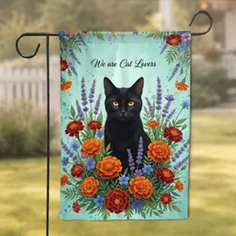 We Are Cat Lovers Black Cat Marigold Floral - Home Decor Gift Garden Flag