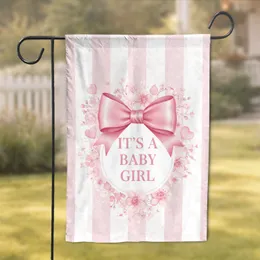 Pink Satin Bow It's a Baby Girl Floral Hearts - Baby Shower Gift Garden Flag