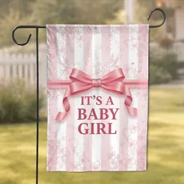 It's a Baby Girl Ribbon Bow Cherry Blossom Swallow - New Baby Celebration Gift for Parents Garden Flag