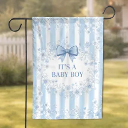 Baby Boy Announcement Text Decorative Bow Floral Birds Hearts - New Baby Gift Garden Flag