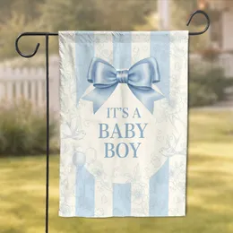 Light Blue Bow Baby Boy Text Flowers Birds Balloons - Baby Shower Gift Garden Flag