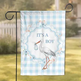 Stork Baby Bundle 'IT'S A BOY' Gingham Check - New Baby Announcement Gift Garden Flag