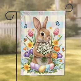 Brown Bunny Spring Flowers Easter - Easter Celebration Gift Garden Flag