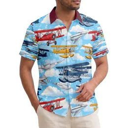 Red Biplanes Blue Seaplanes Jet Planes Tropical Flight Clouds - Aviation Enthusiast Gift Hawaiian Shirt