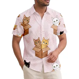 Domestic Cats Peeking Open Cardboard Boxes Tropical Palm Leaves - Cat Lover Home Decor Gift Hawaiian Shirt