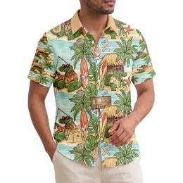 Playful Cartoon Alligators Tropical Beach Huts Surfboards - Florida Vacation Lover Gift Hawaiian Shirt