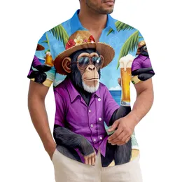Chimpanzee Beer Beach Tropical Scene - Relaxing Vacation Gift for Him Hawaiian Shirt
