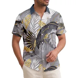 Tropical Foliage Banana Palm Fronds Golden Organic Shapes - Travel Essentials Hawaiian Shirt