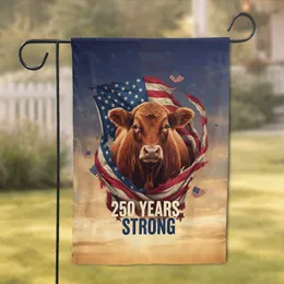 Beef Cattle American Flag 250 Years Strong - USA 250th Anniversary Independence Day Garden Flag