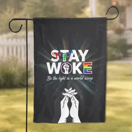 STAY WOKE Text Uterus Transgender Fist Interlocked Hands - Social Justice Activism Gift Garden Flag