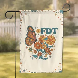 Retro Swirl Butterfly Starburst Floral FDT Text 1970s Home Decor Gift for Nature Lovers Garden Flag