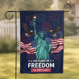 Statue of Liberty American Flag Bald Eagles - USA 250 Years of Freedom Independence Day Custom Family Name Garden Flag