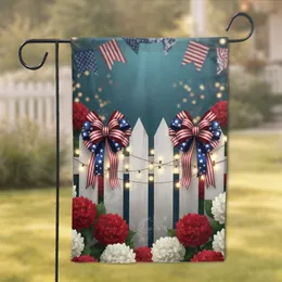 Patriotic Bows Picket Fence Bunting Lights Independence Day Home Decor Garden Flag