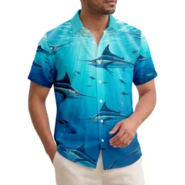 Blue Marlin Small Fish Rocky Seabed Sunlight Deep Ocean Scene - Wildlife Lover Gift Hawaiian Shirt