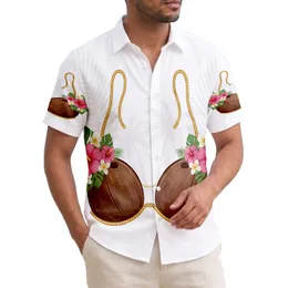 Coconuts Bikini Top Hibiscus Plumeria Flowers - Tropical Island Vacation Lifestyle Hawaiian Shirt