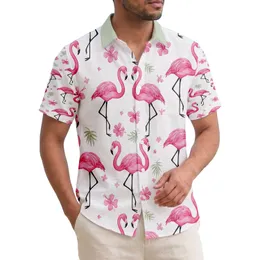Tropical Pink Flamingos Heart Shape - Home Decor and Wildlife Lover Gift for Bird Enthusiasts Hawaiian Shirt