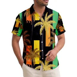 Shimmering Gold Bronze Palm Trees Vibrant Blocks - Tropical Hawaii Lifestyle Gift Hawaiian Shirt