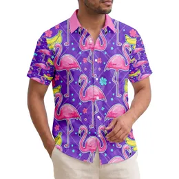 Pink Flamingos Yellow Bananas Turquoise Stars Tropical - Island Getaway Lifestyle Hawaiian Shirt