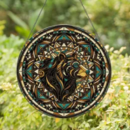 Stained Glass Mosaic Tribal Bear Head Concentric - Home Decor Gift for Bear Lover Stained Glass Suncatcher