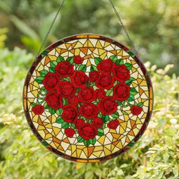 Stained Glass Rose Heart Blooming Floral Mosaic - Home Decor Gift for Rose Lover Stained Glass Suncatcher