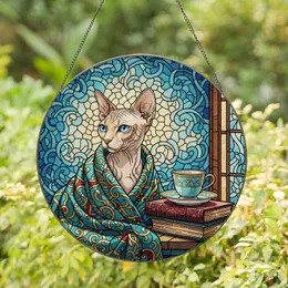 Sphynx Cat Antique Books Teacup - Home Decor Gift for Cat Lover Stained Glass Suncatcher