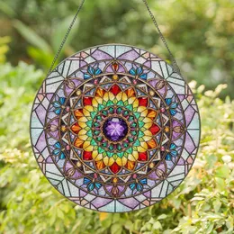Amethyst Cabochon Mandala Floral Faceted Petal Bronze Gold Geometric Mosaic - Home Decor Gift Stained Glass Suncatcher