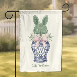 Bunny Topiary Easter Eggs Monogram Custom Family Name and Letter - Easter Home Decor Gift for The Wilsons Garden Flag