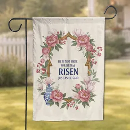 Ornate Floral Arch 'He Has Risen' Text - Easter Religious Gift for Believers Garden Flag