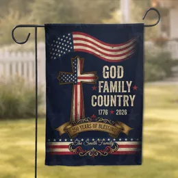 Custom Family Name American Flag Wooden Cross God Family Country - 250 Years Blessing 1776-2026 Garden Flag