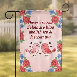 Abolish ICE & Fascism Cartoon Birds Roses Violets - Social Justice Activism Gift Garden Flag