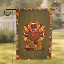Cartoon Turkey Football Defense Touchdown Thanksgiving Game Day Gift for Fans Garden Flag