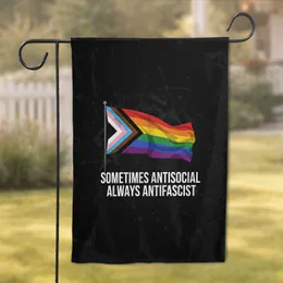 Sometimes Antisocial Always Antifascist Progress Pride Flag - Home Decor Gift for Advocates Garden Flag