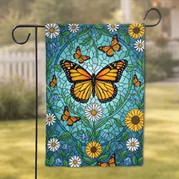 Monarch Butterflies Stained Glass Floral - Wildlife Lover Home Decor Gift Garden Flag
