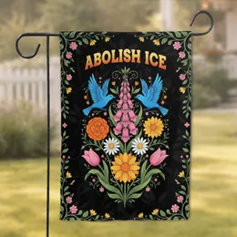 ABOLISH ICE Foxglove Daisy Tulips Orange Yellow Flowers Blue Birds - Home Decor Gift Garden Flag