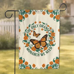 'THE ONLY ORANGE MONARCH WE NEED' Monarch Butterflies Marigold Wreath - Home Decor Gift Garden Flag