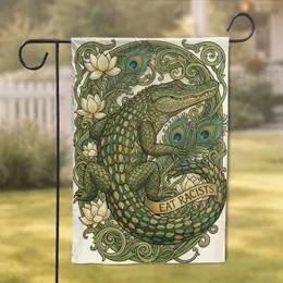 Alligator Peacock Lotus Vines EAT RACISTS - Powerful Activism Statement Home Decor Gift Garden Flag