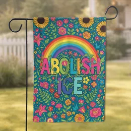 ABOLISH ICE Text Flowers Rainbow - Social Justice Advocacy Decor for Activists Garden Flag