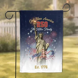 Statue of Liberty American Flag God Bless America 250th Independence Day Custom Family Name Garden Flag