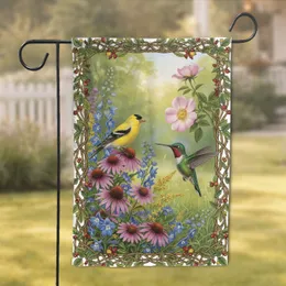 American Goldfinch Ruby-throated Hummingbird Wildflowers - Wildlife Lover Gift Garden Flag