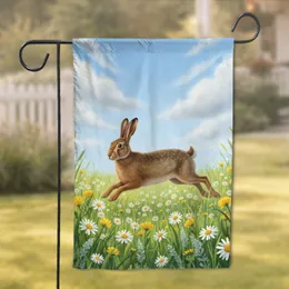 Majestic Leaping Brown Rabbit Meadow Wildflowers - Wildlife Lover Home Decor Gift Garden Flag