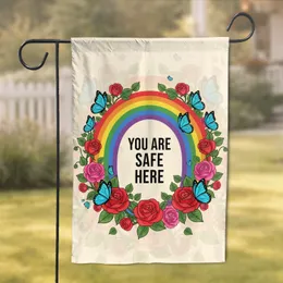 You Are Safe Here Rainbow Arch Roses Butterflies - Home Decor Gift Garden Flag