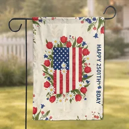 Patriotic Floral American Flag Bellflower Tulip - Independence Day 250th Bday Garden Flag