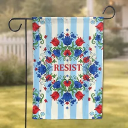 Resist Floral Crest Butterflies Stars - Activist Home Decor Gift for Advocates Garden Flag